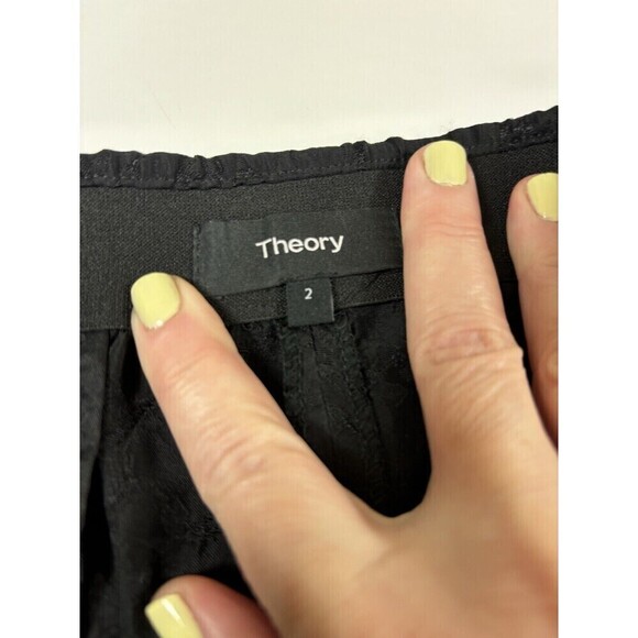 Theory Thaniel Cropped Cigarette Pants Black Ivy Jacquard 2 - Picture 2 of 9